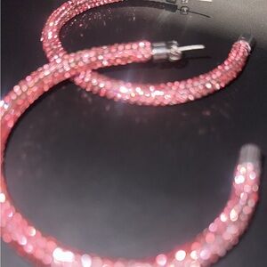Sparkling Pink Hoop Earrings